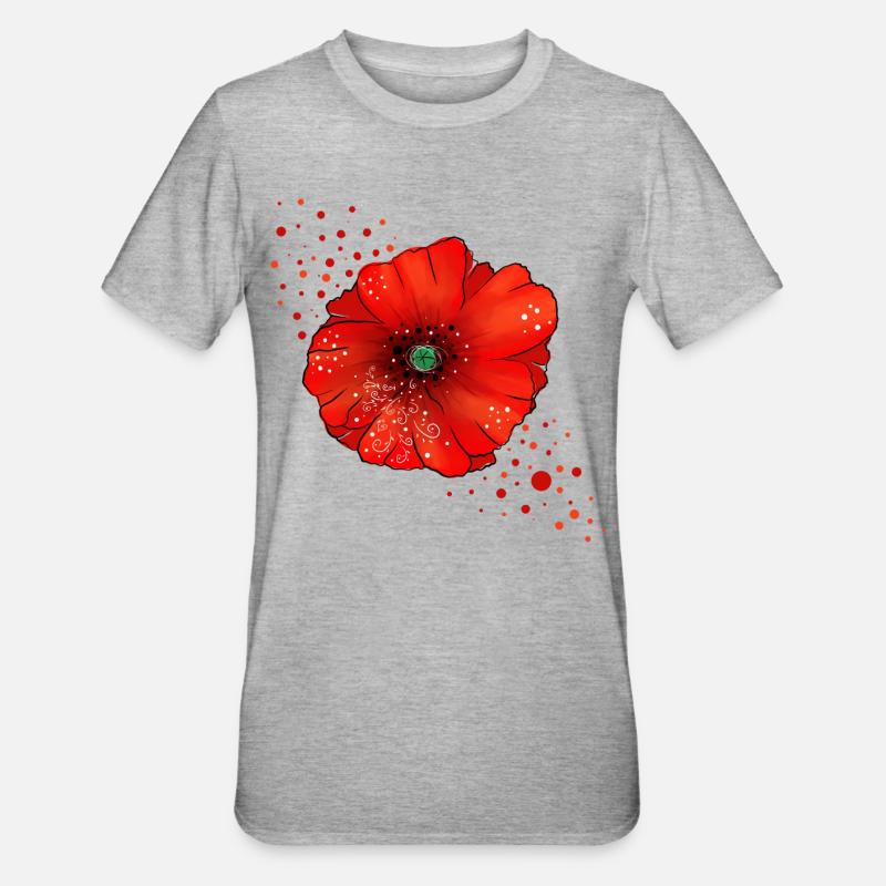 Mohnblume Poppy Kunst - Unisex Polycotton T-Shirt - Grau meliert