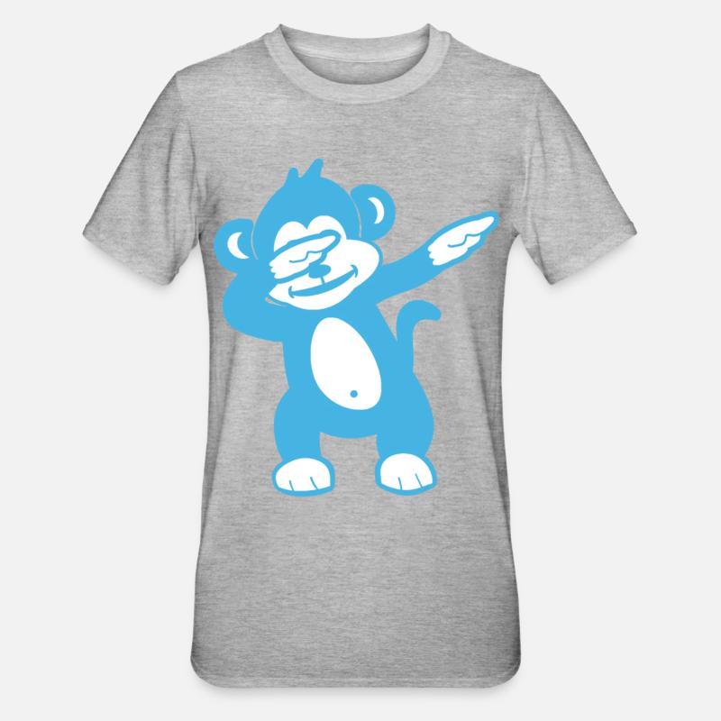 Blue Monkey Maskottchen – Verspieltes Design - Unisex Polycotton T-Shirt - Grau meliert