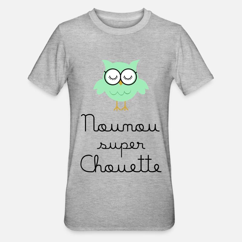 Kindermädchen große Eule - Unisex Polycotton T-Shirt - Grau meliert
