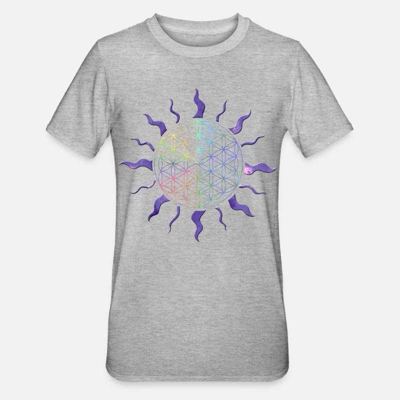 Fleur de vie Sun Mandala Rainbow - T-shirt polycoton Unisexe - gris chiné