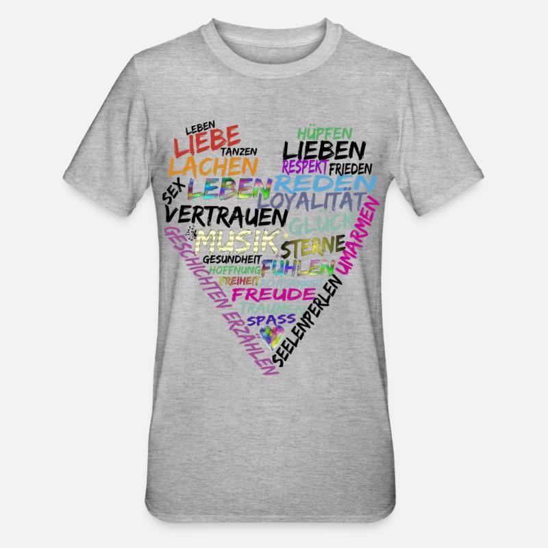 Herz Text - Unisex Polycotton T-Shirt - Grau meliert
