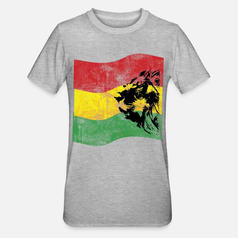 Lion Reggae Drapeau - T-shirt polycoton Unisexe - gris chiné