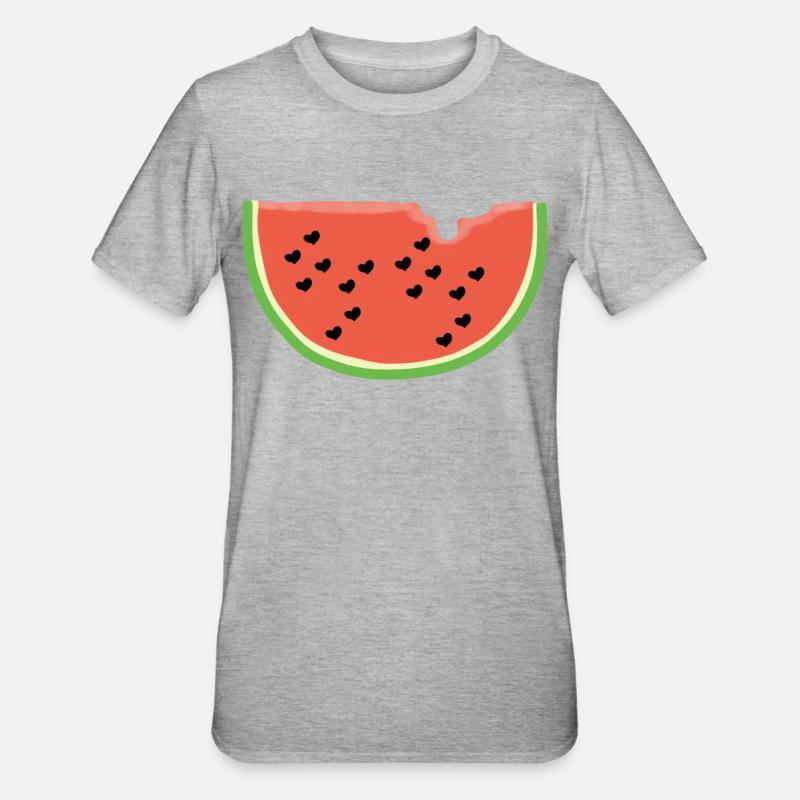 Melone mit Herz - Geschenk - Wassermelone - Comic - Unisex Polycotton T-Shirt - Grau meliert