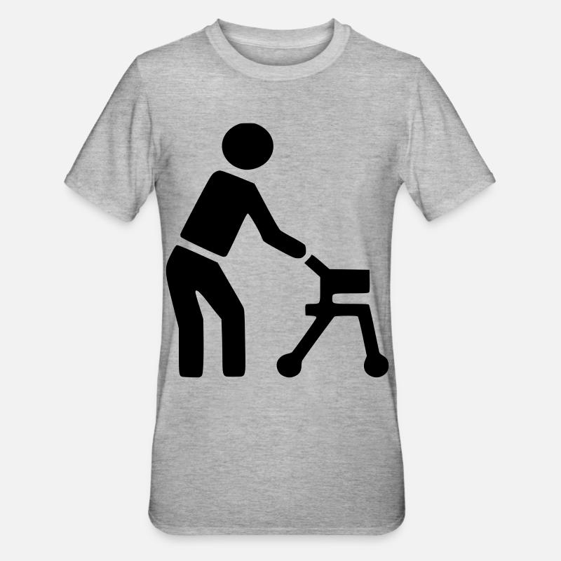 Behinderte Person hinter Rollator # - Unisex Polycotton T-Shirt - Grau meliert