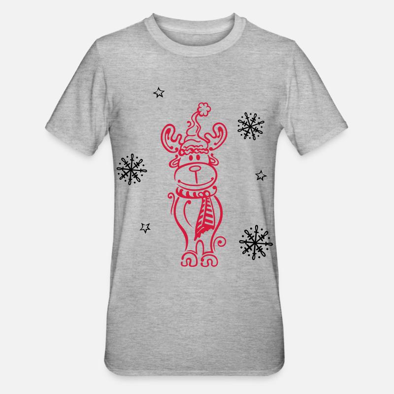 Wapiti, rennes avec des flocons - T-shirt polycoton Unisexe - gris chiné