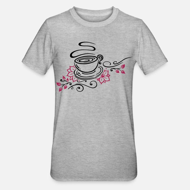 Tea, tea cup, tea time, cherry blossoms - Unisex Polycotton T-Shirt - heather grey