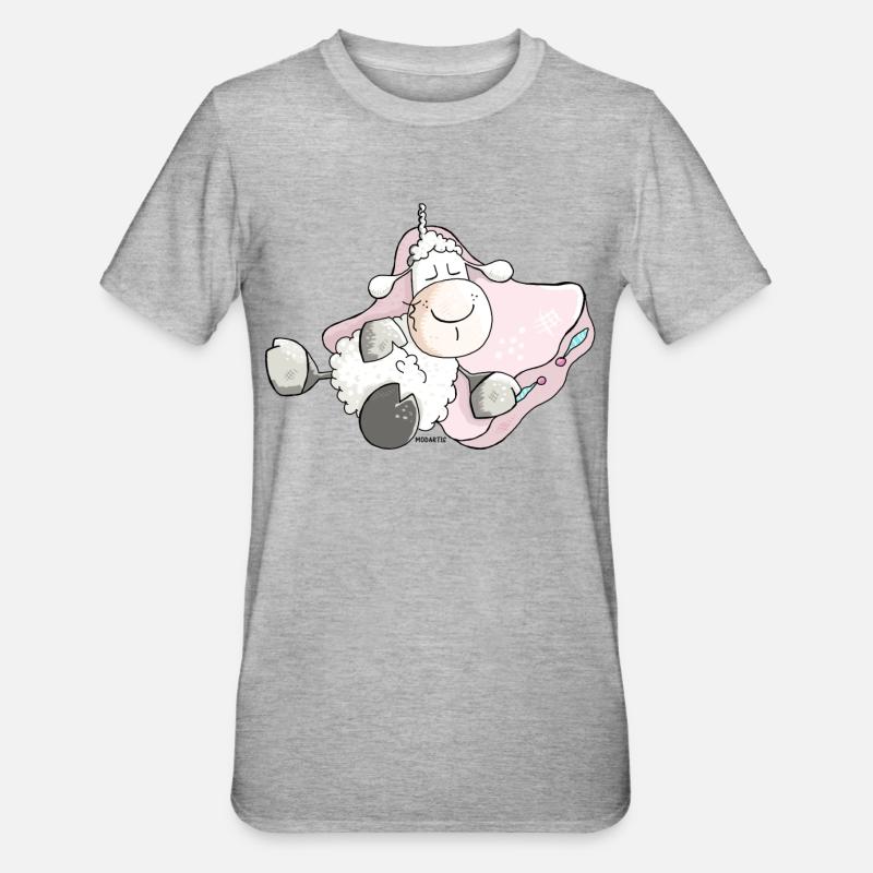 Verträumtes Schlafschaf - Schafe - Unisex Polycotton T-Shirt - Grau meliert