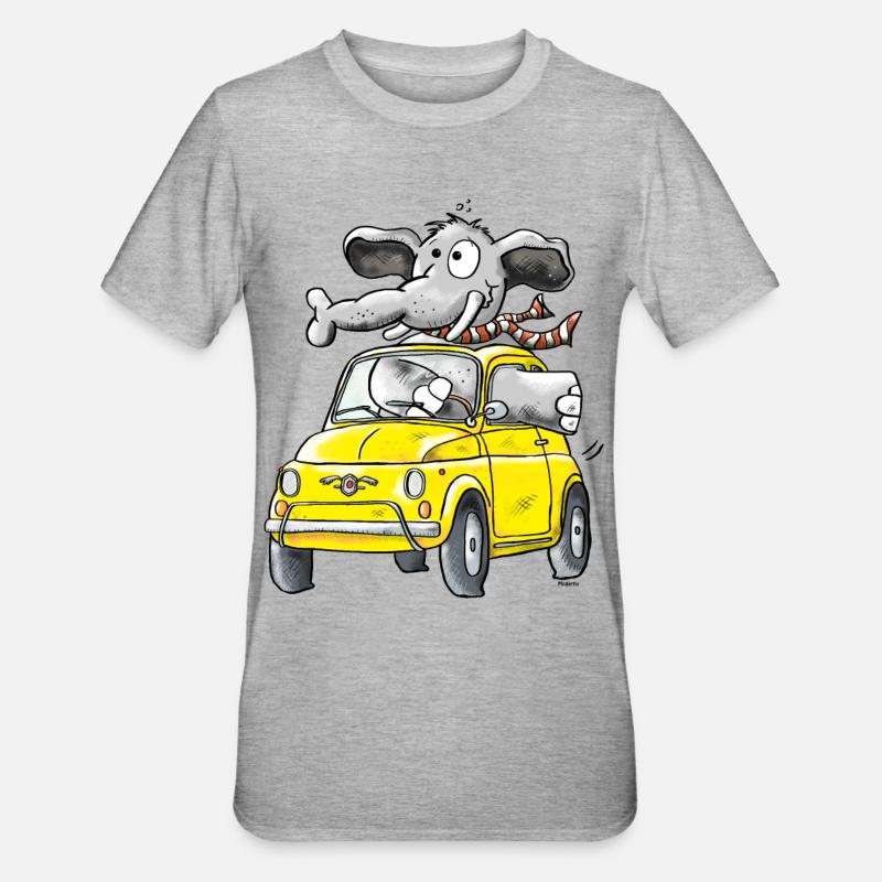 Elephant Voiture - Oldtimer - T-shirt polycoton Unisexe - gris chiné