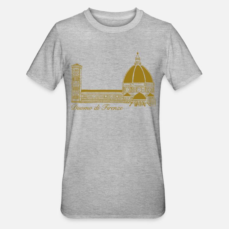 Cathédrale de Florence, dessinée à la main - T-shirt polycoton Unisexe - gris chiné