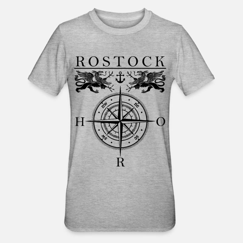 Rostock Kompass - Unisex Polycotton T-Shirt - Grau meliert
