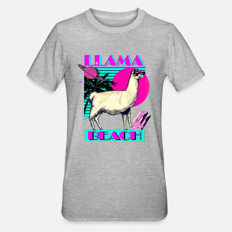 Llama Beach - Unisex Polycotton T-Shirt - heather grey