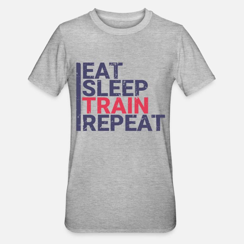 Manger dormir train répéter - T-shirt polycoton Unisexe - gris chiné
