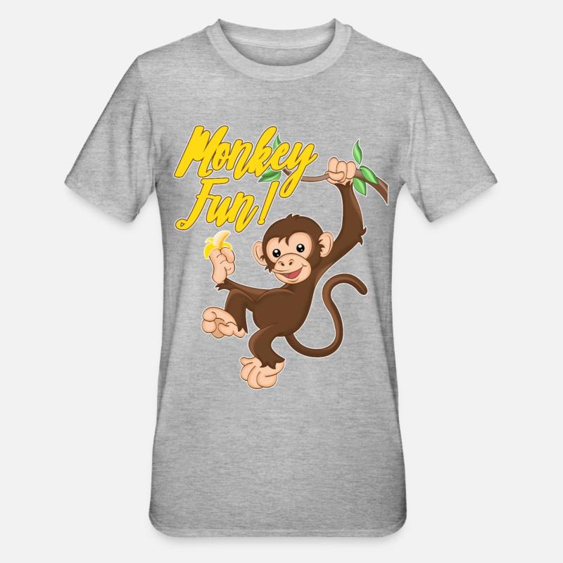 Monkey Fun - Unisex Polycotton T-Shirt - Grau meliert
