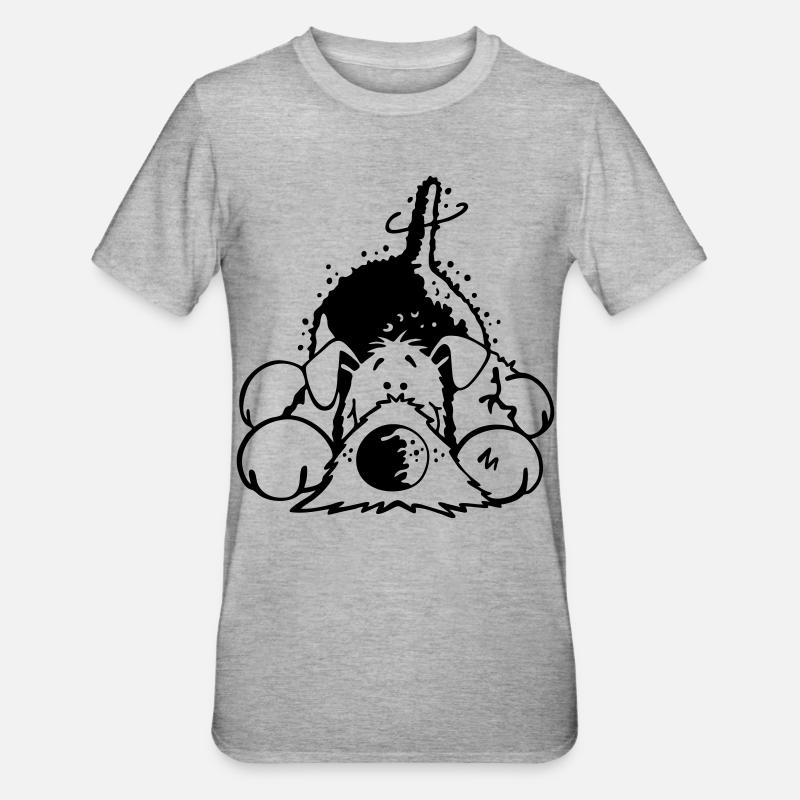 Mignon Airedale Terrier - T-shirt polycoton Unisexe - gris chiné