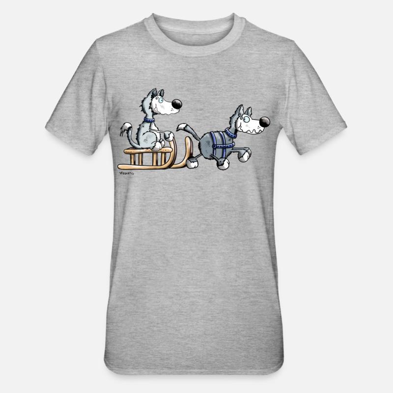 Schlittenhund Team - Unisex Polycotton T-Shirt - Grau meliert