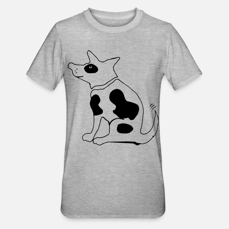 Drôle de chien tacheté, terrier bouledogue - T-shirt polycoton Unisexe - gris chiné