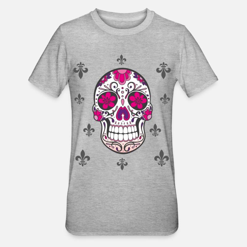 Sugar Skull Fleur De Lis - T-shirt polycoton Unisexe - gris chiné