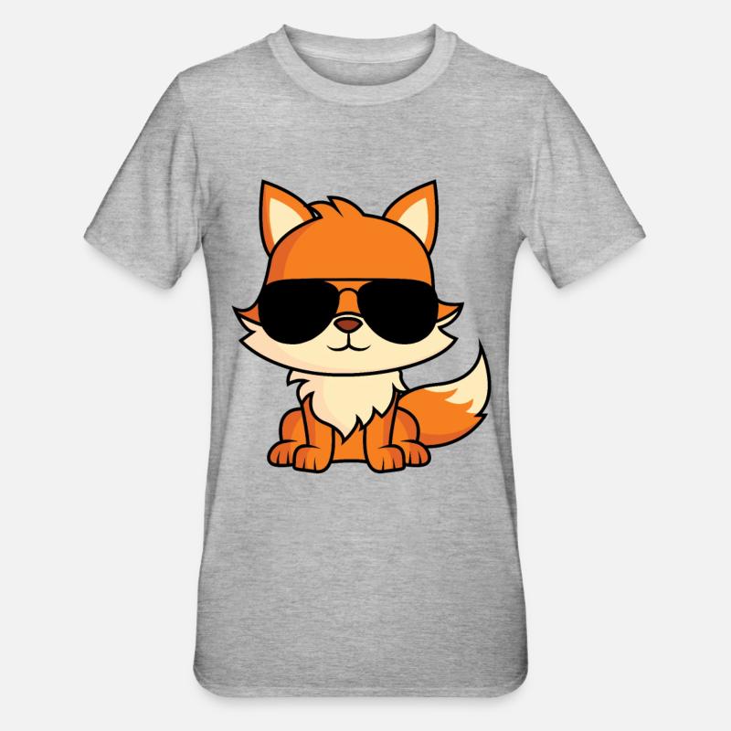 Fuchs mit Pilotenbrille - Unisex Polycotton T-Shirt - Grau meliert