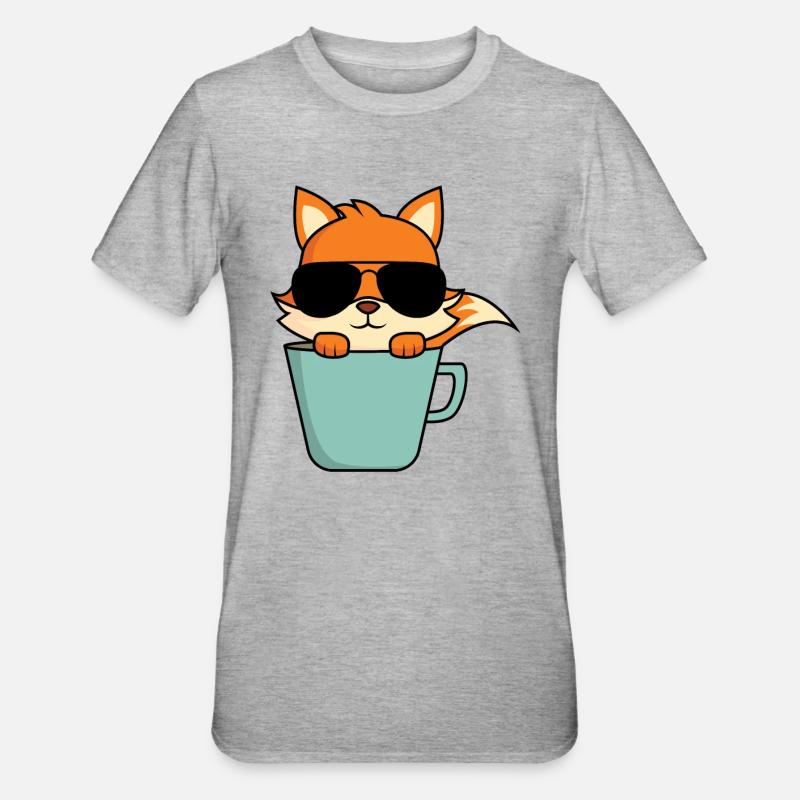 Cool fox in coffee cup - Unisex Polycotton T-Shirt - heather grey