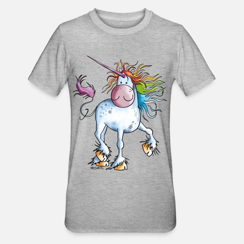 Regenbogen Einhorn - Unisex Polycotton T-Shirt - Grau meliert