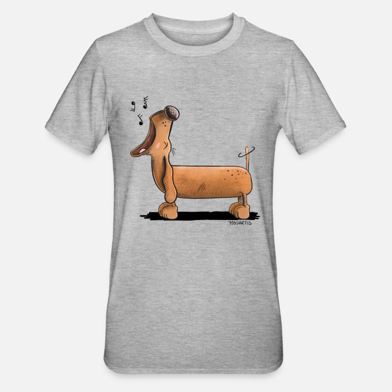 Crier Dachshund - Teckel - Bande Dessinée - T-shirt polycoton Unisexe - gris chiné