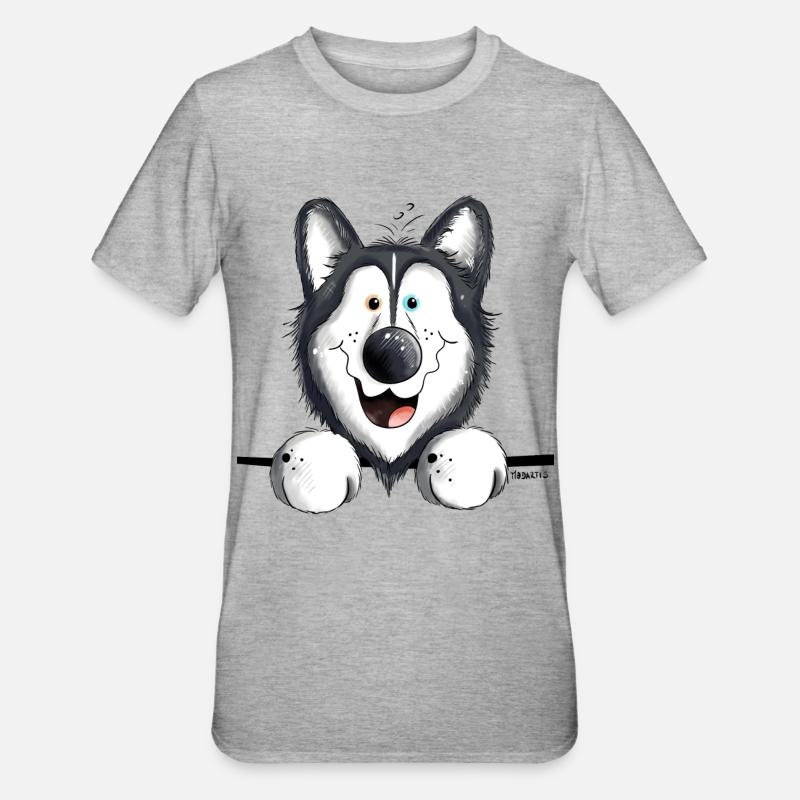 Neugieriger Husky - Unisex Polycotton T-Shirt - Grau meliert