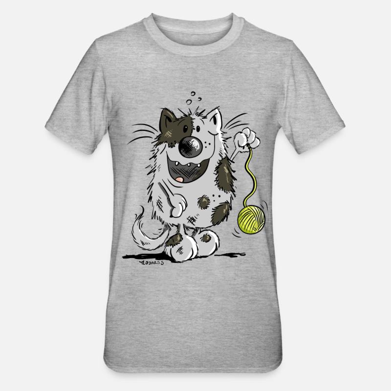 Mignon chat comique - T-shirt polycoton Unisexe - gris chiné