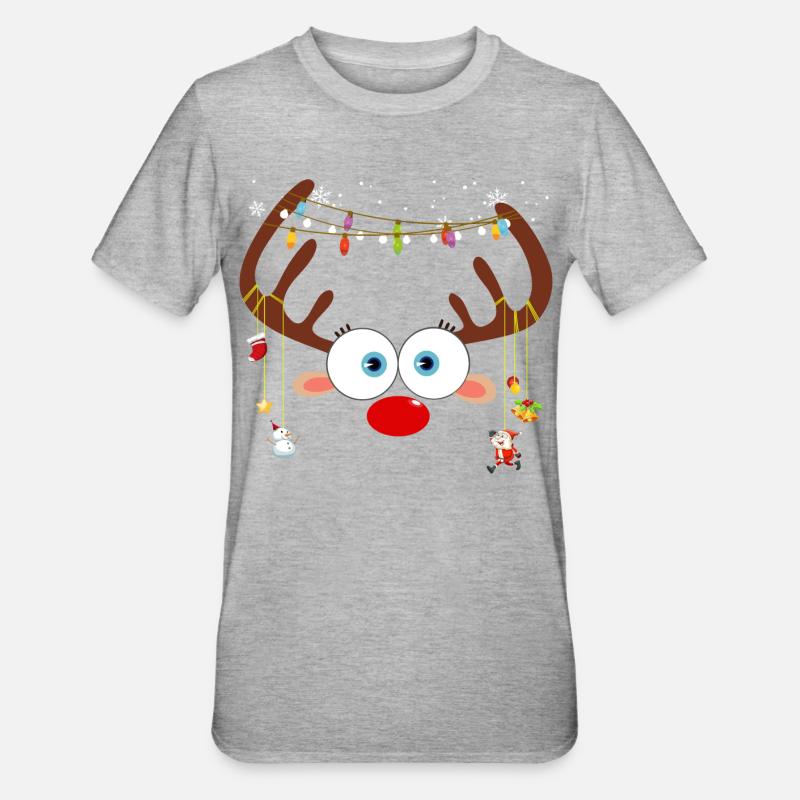 Visage de renne de Noël - T-shirt polycoton Unisexe - gris chiné