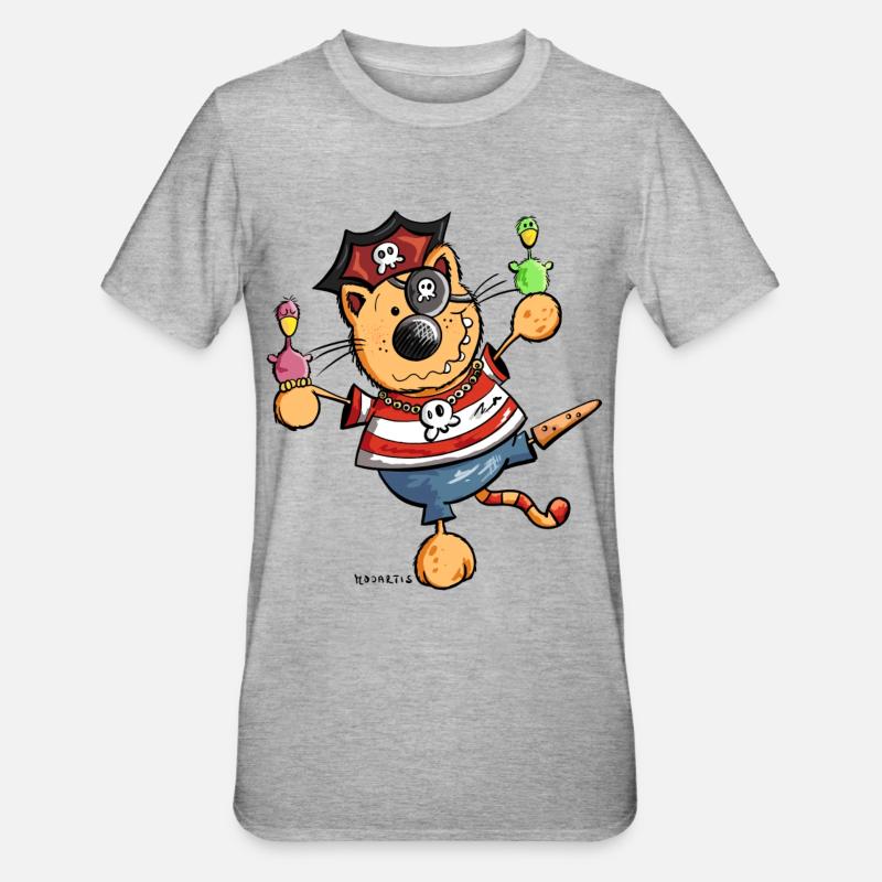 Mignon chat comique - T-shirt polycoton Unisexe - gris chiné