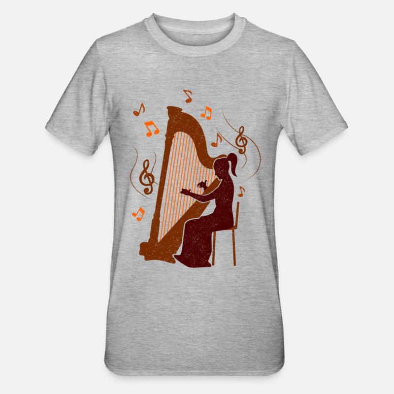 Harfe - Unisex Polycotton T-Shirt - Grau meliert
