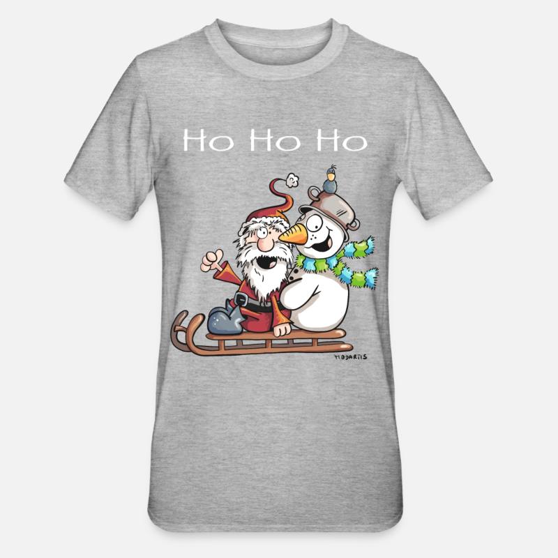 Weihnachtsmann und Schneemann - Comic - Unisex Polycotton T-Shirt - Grau meliert