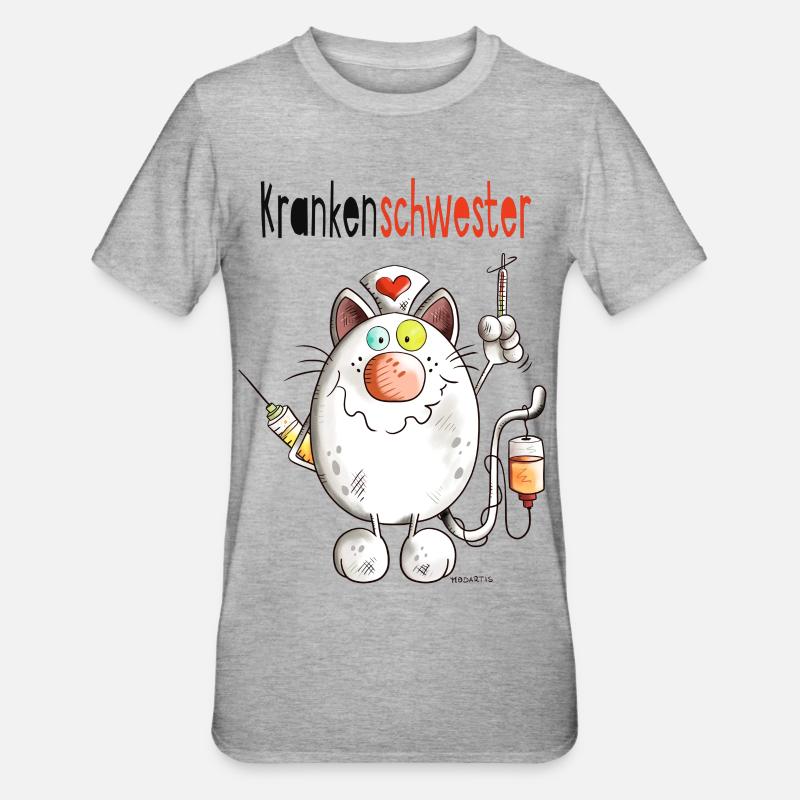 Happy Krankenschwester Katze - Comic - Unisex Polycotton T-Shirt - Grau meliert