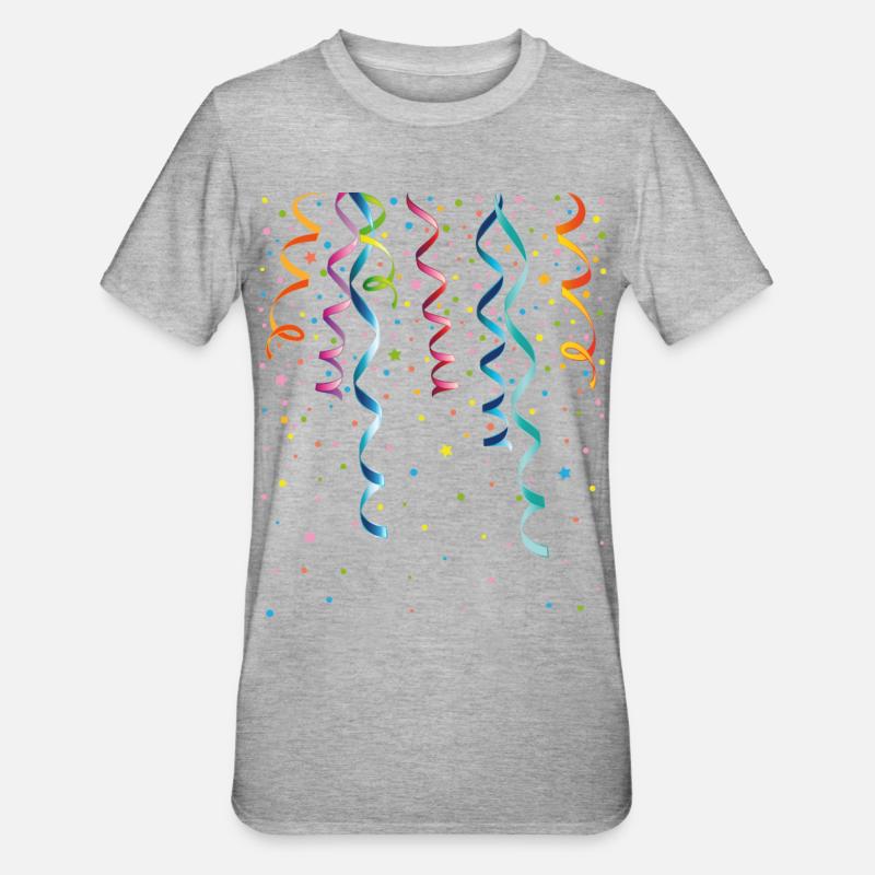Silvester. Bunte Luftschlangen mit Konfetti. - Unisex Polycotton T-Shirt - Grau meliert