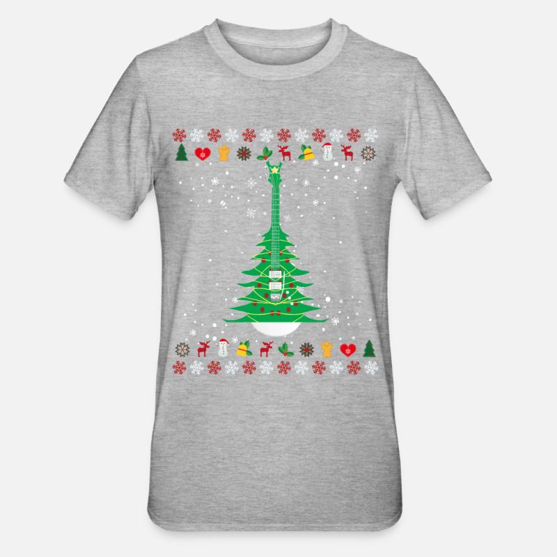 Gitarre Weihnachtsbaum - Unisex Polycotton T-Shirt - Grau meliert