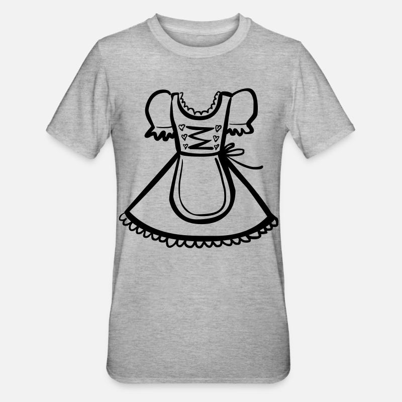Dirndl – Schwarz-Weiß-Zeichnung – einfärbbar - Unisex Polycotton T-Shirt - Grau meliert