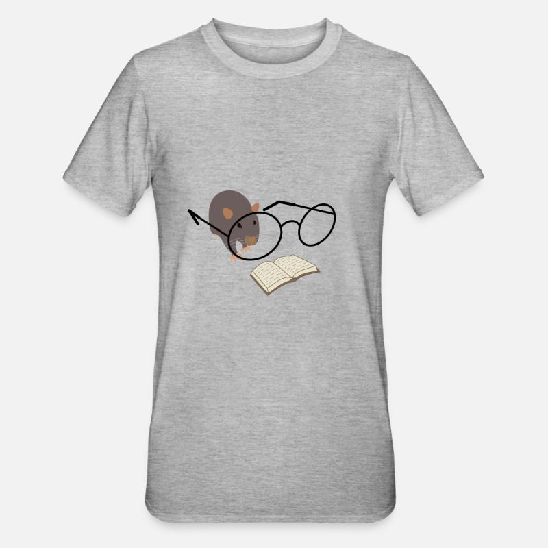 Bogorm med briller – sød bogelsker - Unisex polycotton T-shirt - grå meleret