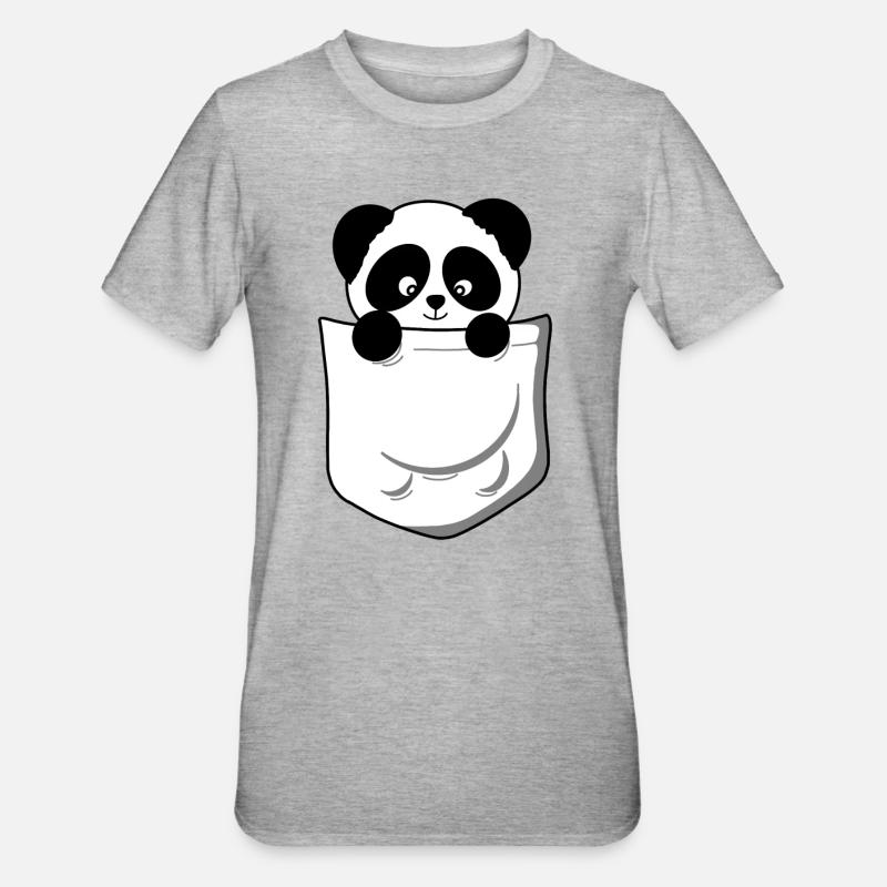 Panda panda ours poche drôle mignon - T-shirt polycoton Unisexe - gris chiné