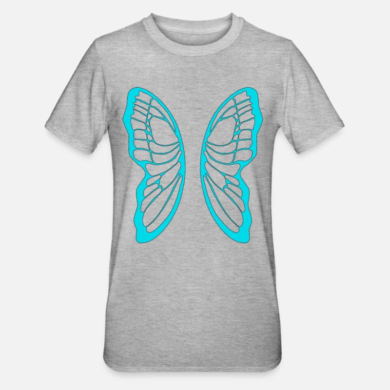 Turquoise butterfly wing pattern on black - Unisex Polycotton T-Shirt - heather grey
