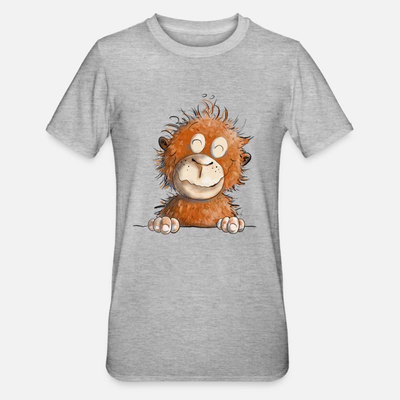 Drôle de singe I bébé singe I orang utan bébé - T-shirt polycoton Unisexe - gris chiné