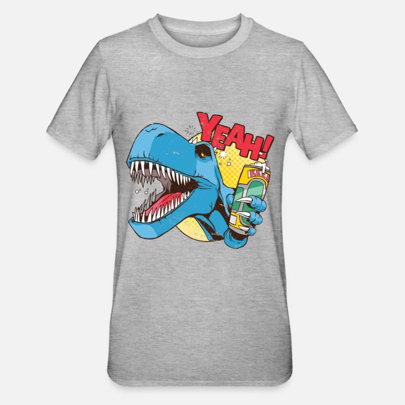 T-Rex avec canette de bière - T-shirt polycoton Unisexe - gris chiné