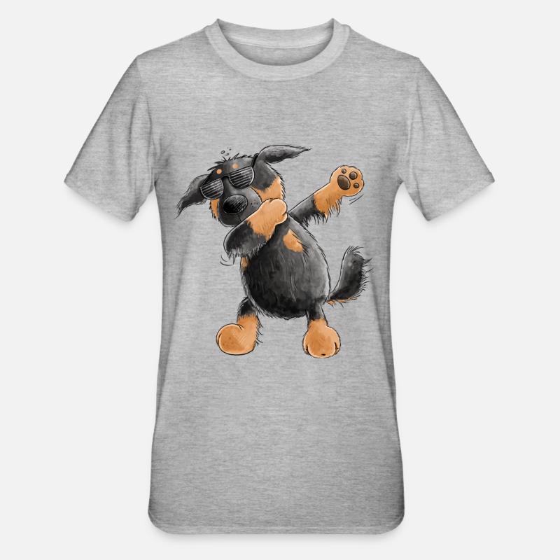 Hovawart Dab Dance Comic I Dabbender Hund - T-shirt polycoton Unisexe - gris chiné