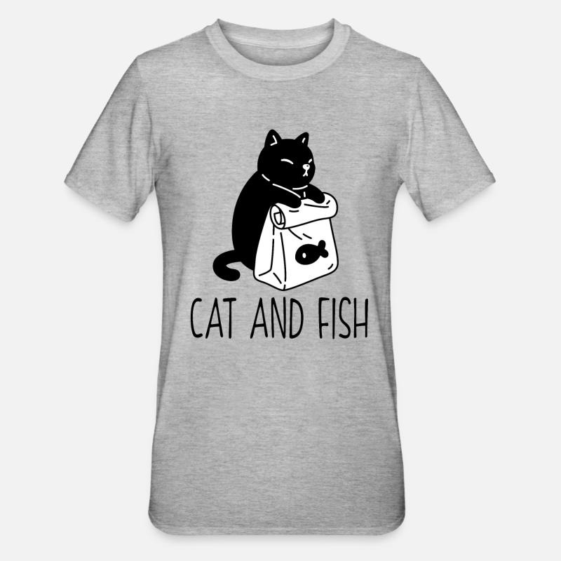 Monochrome Tote with Fish Icon - Unisex Polycotton T-Shirt - heather grey