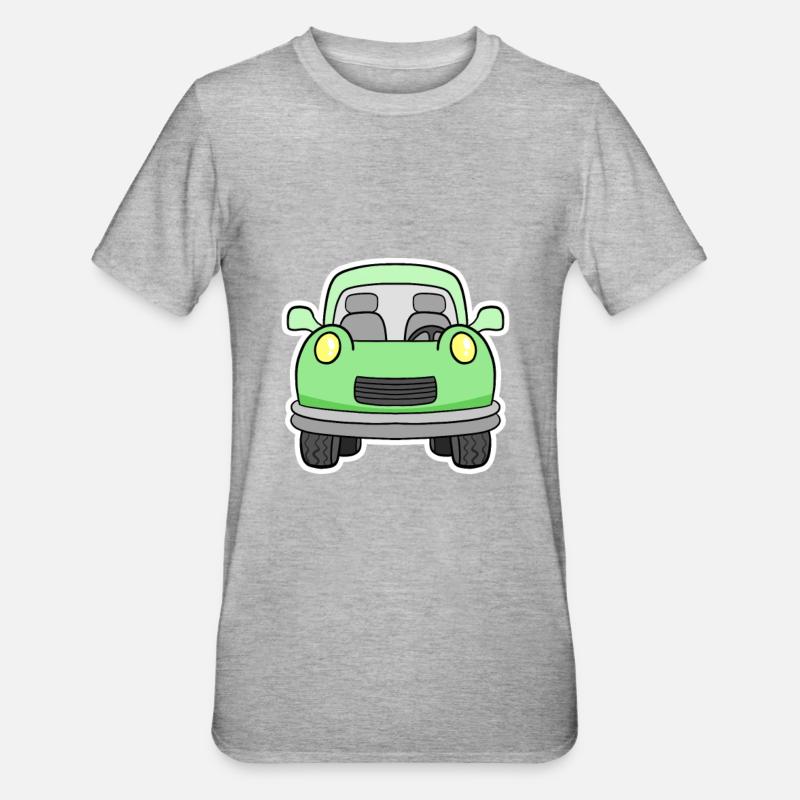 Fröhlicher Grünwagen Frontansicht - Unisex Polycotton T-Shirt - Grau meliert