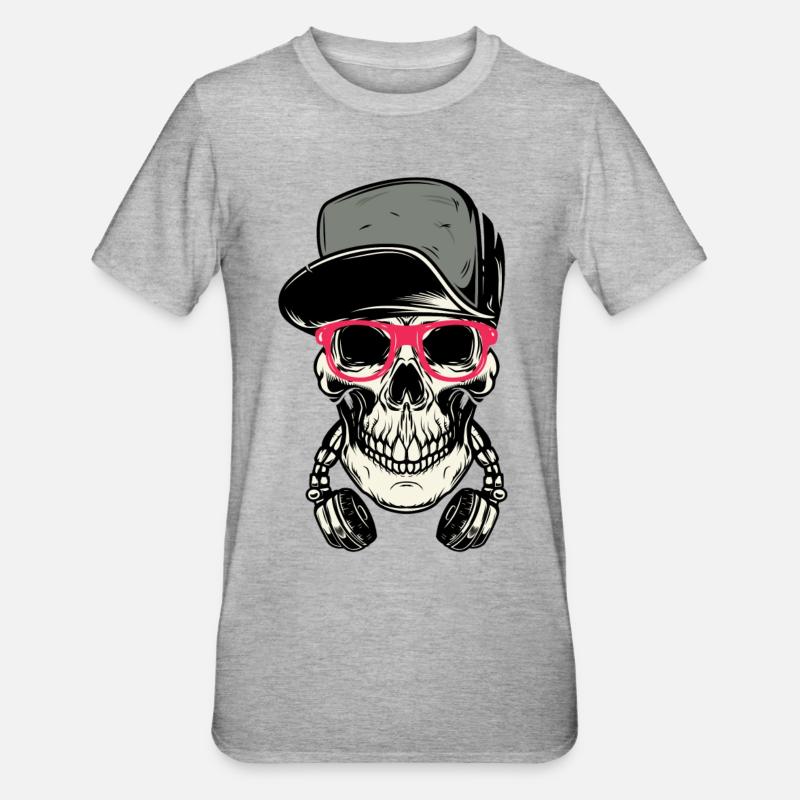 Crâne de DJ avec un casque - T-shirt polycoton Unisexe - gris chiné