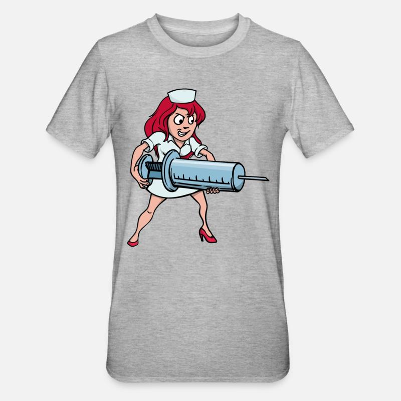 Profession de vaccination par injection seringue infirmière - T-shirt polycoton Unisexe - gris chiné