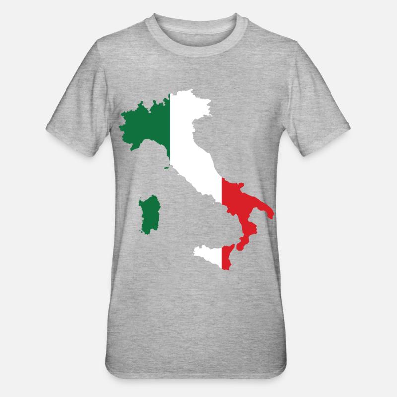 Italy Flag Map - Unisex Polycotton T-Shirt - heather grey
