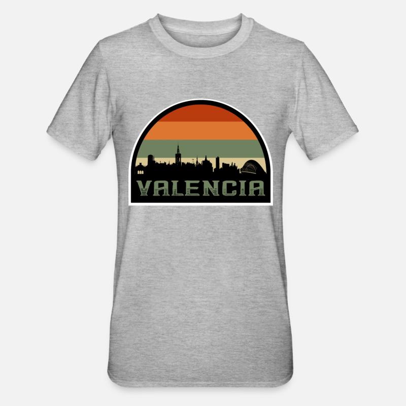 Valence Espagne Skyline Silhouette Drapeau Espagnol - T-shirt polycoton Unisexe - gris chiné