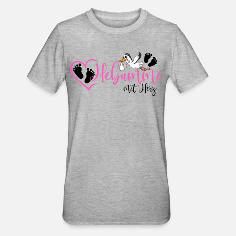 Hebamme mit Herz  - Unisex Polycotton T-Shirt - Grau meliert