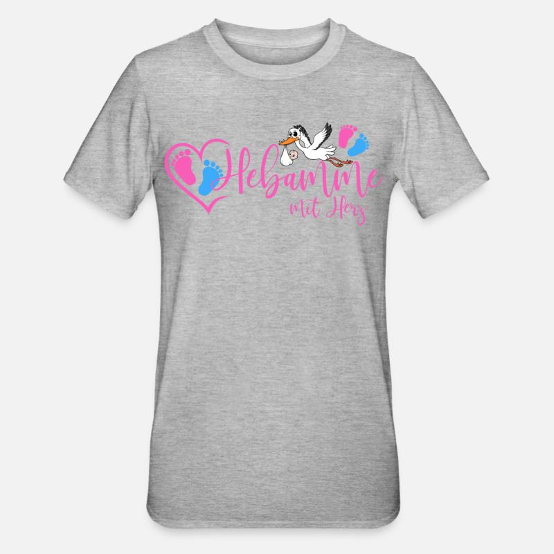 Hebamme mit Herz  - Unisex Polycotton T-Shirt - Grau meliert
