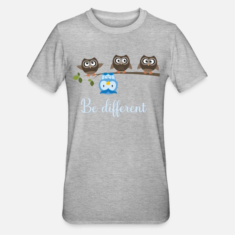 Be Different Eule - Unisex Polycotton T-Shirt - Grau meliert